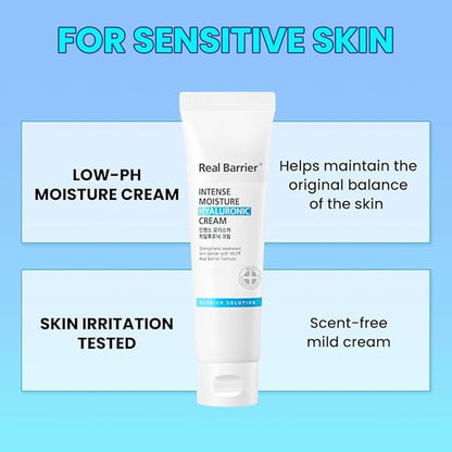 Real Barrier | Intense Moisture Hyaluronic Cream | Panthenol Skin Barrier Repair Face Cream | Hyaluronic Acid Moisturizing Face Lotion | Face Moisturizer for Dry & Sensitive Skin | 2.02 fl oz (60ml)