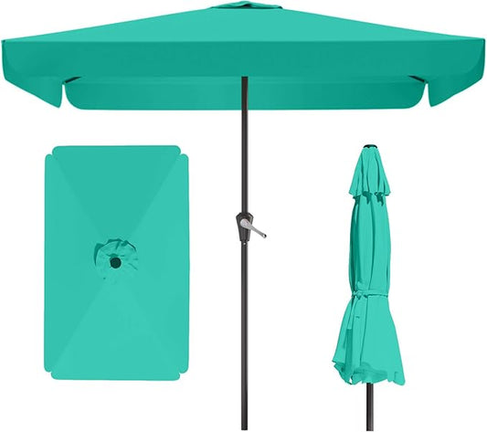 8 * 10FT Rectangular Patio Umbrella Table Market Umbrella w/Crank Outdoor Umbrellas for Garden, Deck, Backyard, Pool and Beach, Cerulean