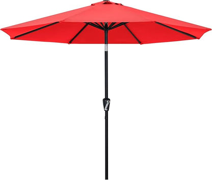 ABCCANOPY 9FT Outdoor Patio Umbrella, 8 Ribs Table Umbrella w/Crank for Easy Set Up, Suitable for Garden, Lawn, Deck & Backyard (Red)