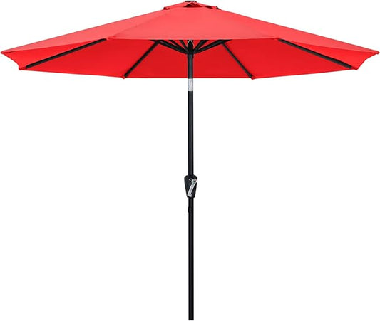 ABCCANOPY 9FT Outdoor Patio Umbrella, 8 Ribs Table Umbrella w/Crank for Easy Set Up, Suitable for Garden, Lawn, Deck & Backyard (Red)