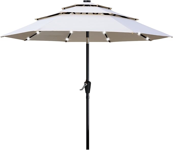 ABCCANOPY Solar Led Patio Umbrellas 3-Tiers 11FT (Light Beige)