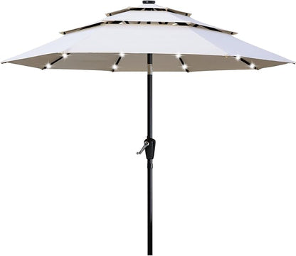 ABCCANOPY Solar Led Patio Umbrellas 3-Tiers 11FT (Light Beige)