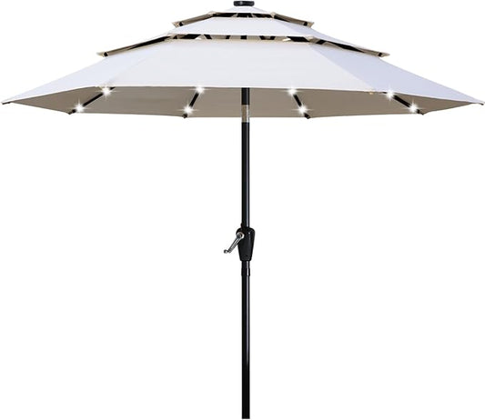 ABCCANOPY Solar Led Patio Umbrellas 3-Tiers 11FT (Light Beige)