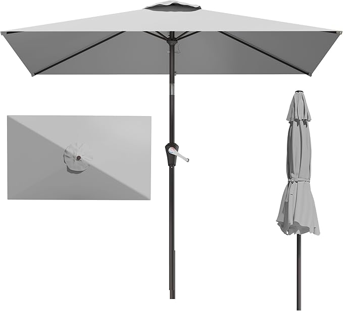 6.5' x 10' Rectangular Patio Umbrellas for Outdoor, Outdoor Table Umbrella, Large Outdoor Patio Umbrellas with 6 Sturdy Ribs for Market, Garden, Pool (Light Gray)
