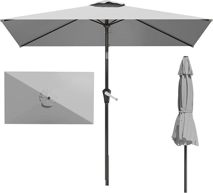 6.5' x 10' Rectangular Patio Umbrellas for Outdoor, Outdoor Table Umbrella, Large Outdoor Patio Umbrellas with 6 Sturdy Ribs for Market, Garden, Pool (Light Gray)