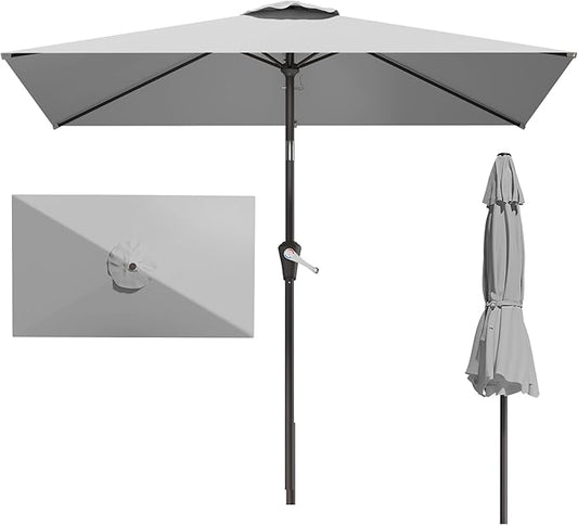 6.5' x 10' Rectangular Patio Umbrellas for Outdoor, Outdoor Table Umbrella, Large Outdoor Patio Umbrellas with 6 Sturdy Ribs for Market, Garden, Pool (Light Gray)