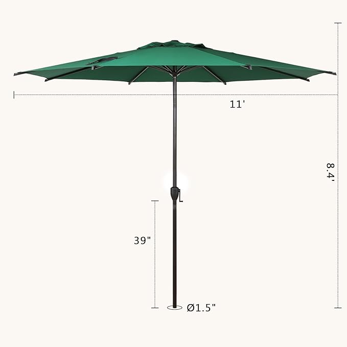 Abba Patio 11FT Lyon Outdoor Patio Umbrella Outdoor Table Umbrella with Push Button Tilt and Crank Market Umbrella 8 Sturdy Ribs UV Protection Waterproof for Garden Deck Backyard Pool Dark Green