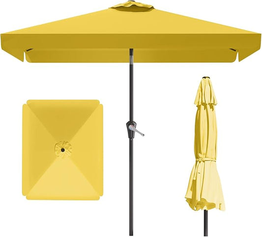 6.5 * 10FT Rectangular Patio Umbrella Table Market Umbrella w/Tilt and Crank Outdoor Umbrellas for Garden, Deck, Backyard, Pool and Beach, Yellow