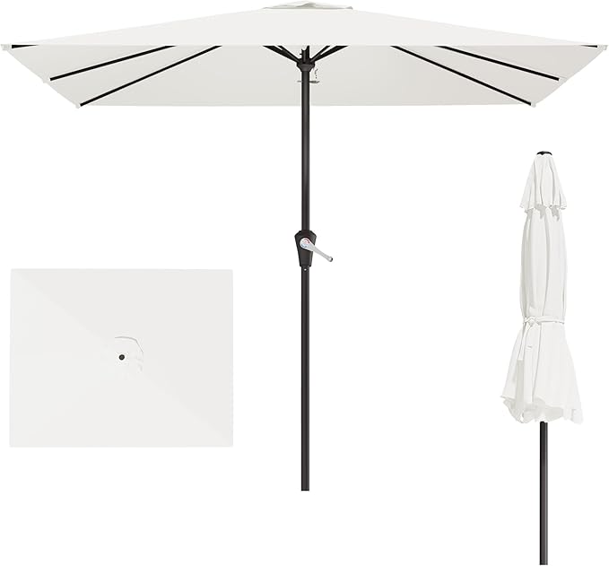 8' x 10' Rectangular Patio Umbrellas for Outdoor, Outdoor Table Umbrella, Large Outdoor Patio Umbrellas with 8 Sturdy Ribs for Market, Garden, Pool (Cream-white)