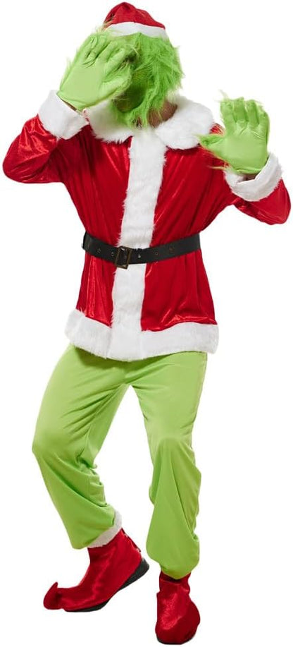 EraSpooky Adult Green Monster Christmas Costume Deluxe Men's Santa Cosplay Holiday Suit