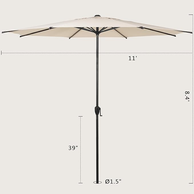 Abba Patio 11FT Lyon Outdoor Patio Umbrella Outdoor Table Umbrella with Push Button Tilt and Crank Market Umbrella 8 Sturdy Ribs UV Protection Waterproof for Garden Deck Backyard Pool Beige