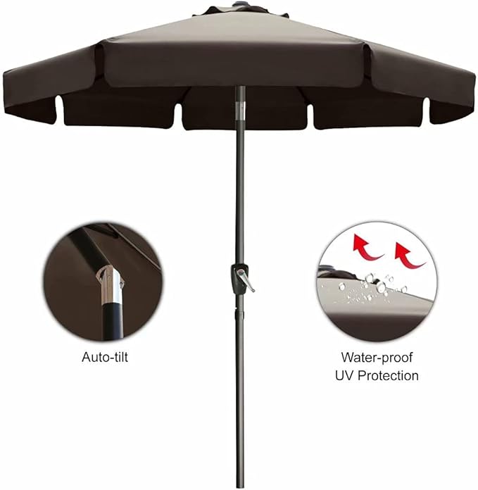ABCCANOPY Patio Umbrella 10ft, Outdoor Table Umbrella with Push Button Tilt and Crank, 8 Ribs Umbrella for Patio Pool Garden Deck (Brown)