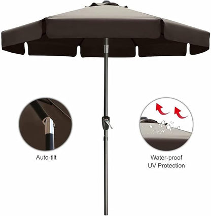ABCCANOPY Patio Umbrella 10ft, Outdoor Table Umbrella with Push Button Tilt and Crank, 8 Ribs Umbrella for Patio Pool Garden Deck (Brown)