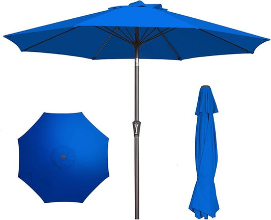 PatioKingdom 9FT Patio Outdoor Umbrella-UPF 50+ Sun Shade with Wind Vent, Push-Button Tilt & Smooth Crank Lift, Rust-Resistant Fiberglass Frame for Garden, Backyard,Yard