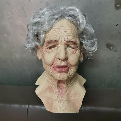Halloween Mask Realistic Old Man Mask Creepy Human Latex Mask,Scary Wrinkle Halloween Cosplay Costume Mask Party Props