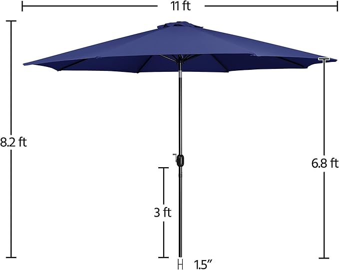 Yaheetech 11FT Patio Umbrella Outdoor Market Table Umbrella with Push Button Tilt & Crank for Garden/Lawn/Deck/Backyard/Pool/Beach, 8 Ribs, Navy Blue