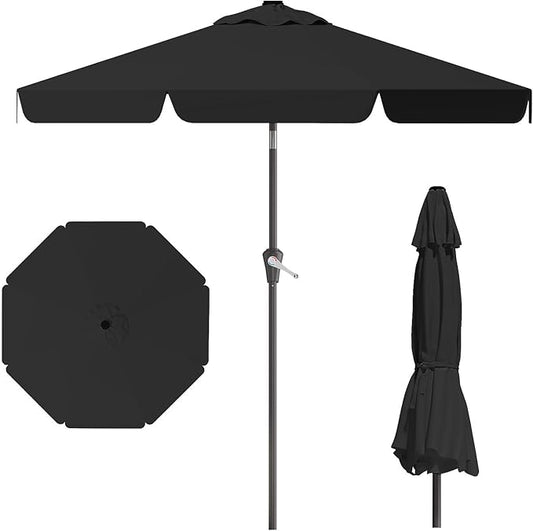 10FT Patio Umbrella Table Market Umbrella w/Tilt and Crank Outdoor Umbrellas for Garden, Deck, Backyard, Pool and Beach, Black