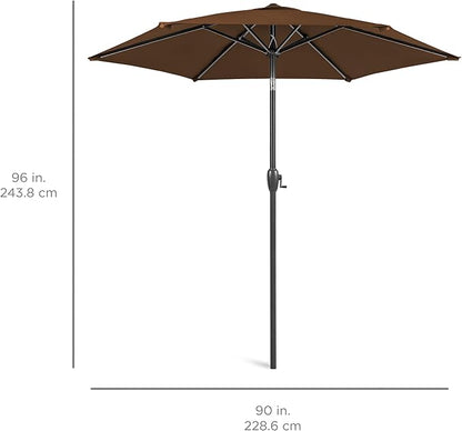 Best Choice Products 7.5ft Heavy-Duty Round Outdoor Market Table Patio Umbrella w/Steel Pole, Push Button Tilt, Easy Crank Lift - Brown