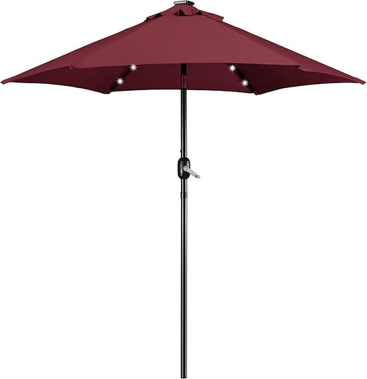 Yaheetech 7.5 ft Solar Patio Umbrella Outdoor Market Table Umbrella w/Push Button Tilt & Crank and UV Protection for Garden, Deck, Backyard, Pool and Beach, Burgungy