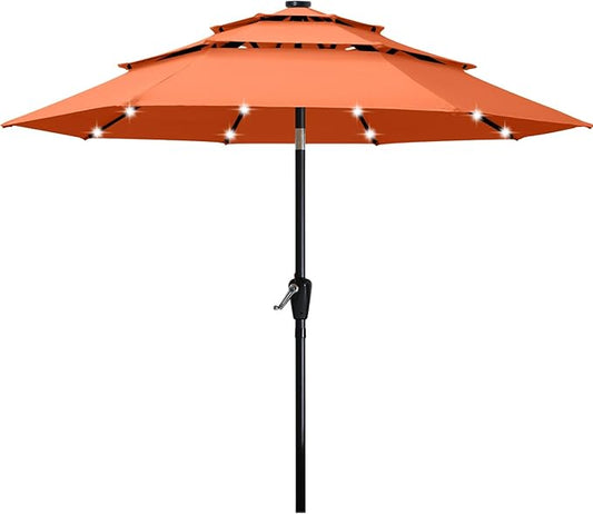 ABCCANOPY 3 Tiers 11FT Solar Led Lighted Patio Umbrellas (Orange)