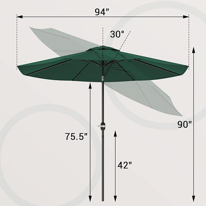 Greesum 9FT Patio Umbrella with Push Button Tilt and Crank, Outdoor Table Umbrella with 8 Sturdy Ribs, Market Table Parasol for Garden, Lawn, Backyard & Pool, Without Base, Green