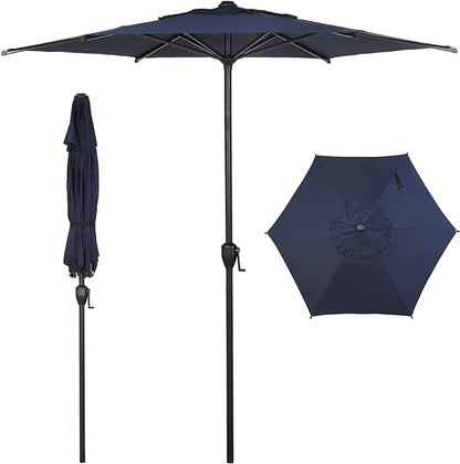 Abba Patio 7.5FT Lyon Outdoor Patio Umbrella Outdoor Table Umbrella with Push Button Tilt and Crank Market Umbrella 6 Sturdy Ribs UV Protection Waterproof for Garden Deck Backyard Pool Dark Blue.
