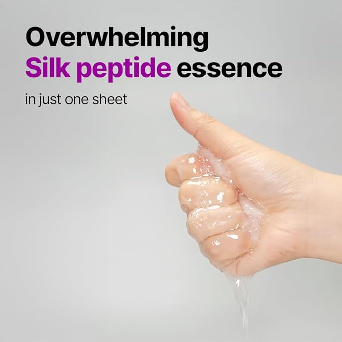 Silk Peptide Authentic Glow Sheet Mask, firming and lifting for dry skin, Korean glass skin and instant glow, and tightening, pore shrink, rejuvenate, easy & quick, Korean skincare, 10 sheets/0.7 oz