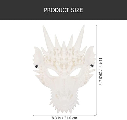 LUOZZY 3pcs Dragon Cosplay Skull Mask - White Dragon Animal Mask for Halloween Masquerade