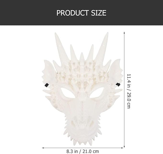 LUOZZY 3pcs Dragon Cosplay Skull Mask - White Dragon Animal Mask for Halloween Masquerade