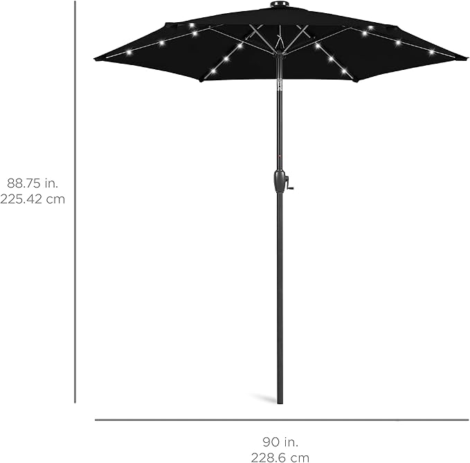 Best Choice Products 7.5ft Outdoor Solar Market Table Patio Umbrella for Deck, Pool w/Tilt, Crank, LED Lights - Black