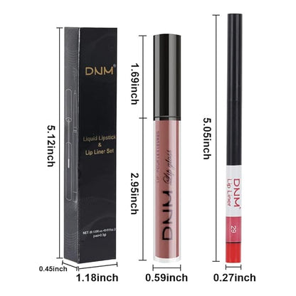 evpct 2Pcs Nude Pink Matte Lip Liner and Lipstick Pencil Makeup Set Brown Liquid Lipstick Lip gloss Stain Set Long Lasting Waterproof labiales mate 24 horas originales matte larga duracion 24 29#