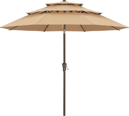 ABCCANOPY 11Ft 3 Tiers Market Umbrella Patio Umbrella Outdoor Table Umbrella (Khaki)