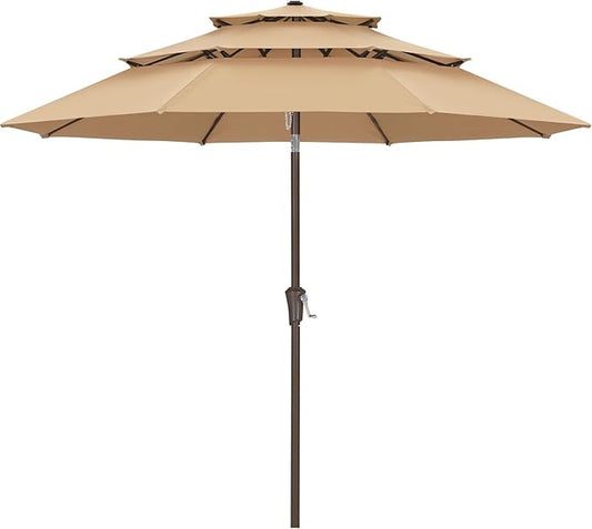 ABCCANOPY 11Ft 3 Tiers Market Umbrella Patio Umbrella Outdoor Table Umbrella (Khaki)