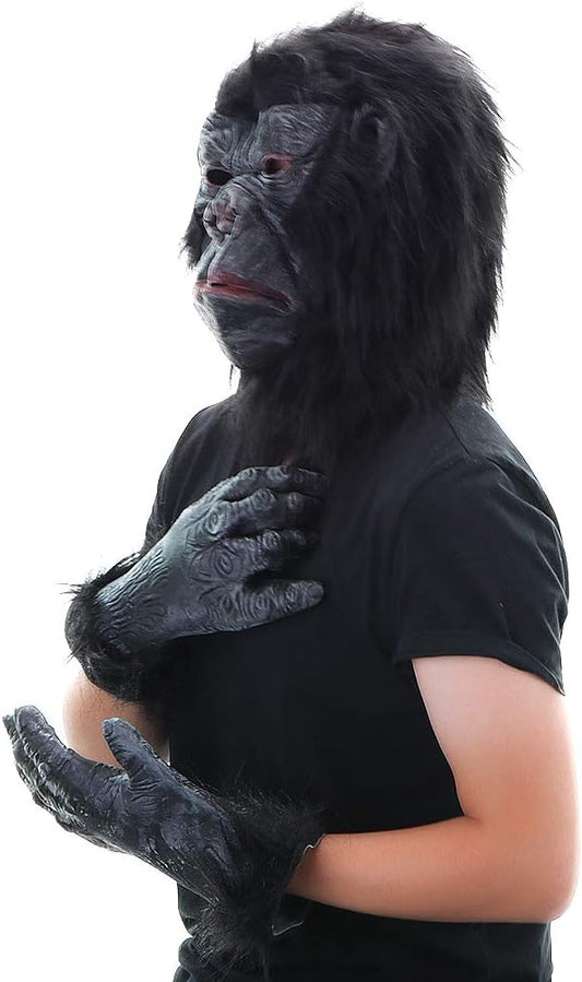Latex Animal Gorilla Mask with Gloves - Gorilla Head Mask Set for Halloween Costume Black