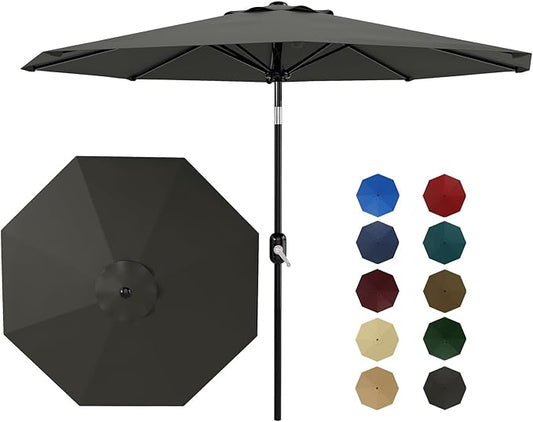 10Ft Patio Umbrella - 8 Sturdy Ribs Outdoor Table Umbrella with Crank Lift & Push Button Tilt - Market Umbrella for Pool, Deck, Yard, Garden -Gray