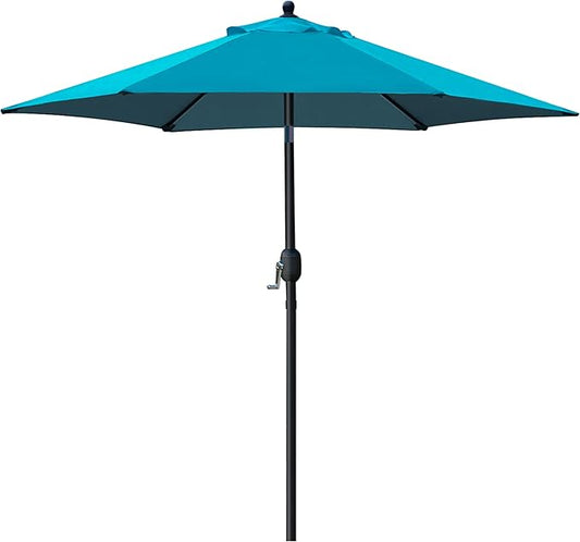 Sunnyglade 7.5' Patio Umbrella Outdoor Table Market Umbrella with Push Button Tilt/Crank, 6 Ribs (Teal Blue)