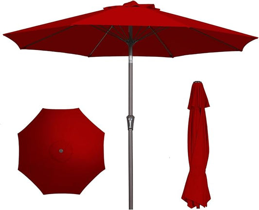 PatioKingdom 9FT Patio Outdoor Umbrella-UPF 50+ Sun Shade with Wind Vent, Push-Button Tilt & Smooth Crank Lift, Rust-Resistant Fiberglass Frame for Garden, Backyard,Yard