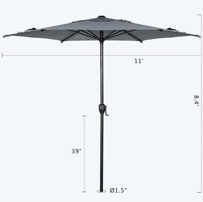 Abba Patio 11FT Lyon Outdoor Patio Umbrella Outdoor Table Umbrella with Push Button Tilt and Crank Market Umbrella 8 Sturdy Ribs UV Protection Waterproof for Garden Deck Backyard Pool Grey