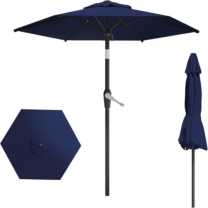 7.5FT Patio Umbrella Table Market Umbrella w/Tilt and Crank Heavy-Duty Round Outdoor Umbrellas for Garden, Deck, Backyard, Pool and Beach, Navy