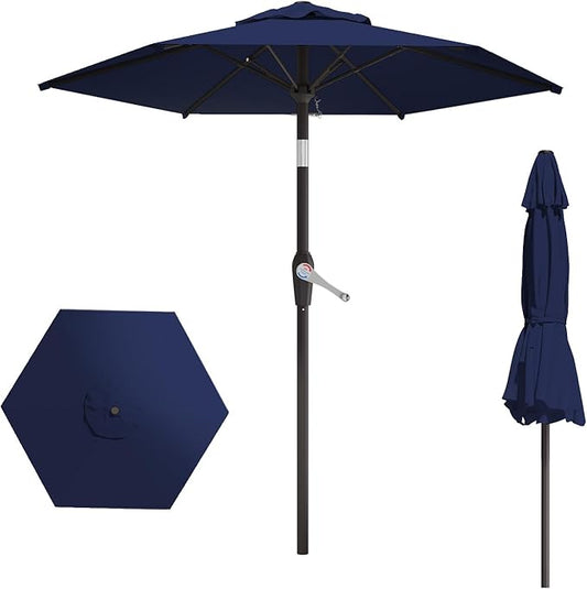 7.5FT Patio Umbrella Table Market Umbrella w/Tilt and Crank Heavy-Duty Round Outdoor Umbrellas for Garden, Deck, Backyard, Pool and Beach, Navy