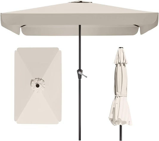 8 * 10FT Rectangular Patio Umbrella Table Market Umbrella w/Crank Outdoor Umbrellas for Garden, Deck, Backyard, Pool and Beach, Cream-White