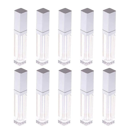 10 Pcs 7.5ml Plastic Square Clear Lip Gloss Tubes Vials with Mirror LED Light Lip Glaze Tube Bottles Refillable Makeup Lipstick Tube DIY Cosmetic Container Travel for Woman Girl(Silver)
