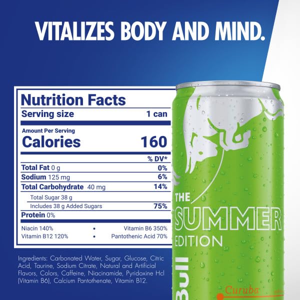 Red Bull Green Edition Energy Drink, Curuba Elderflower, with 114mg Caffeine plus Taurine & B Vitamins, 12 Fl Oz, 6 Packs of 4 Cans (Pack of 24)