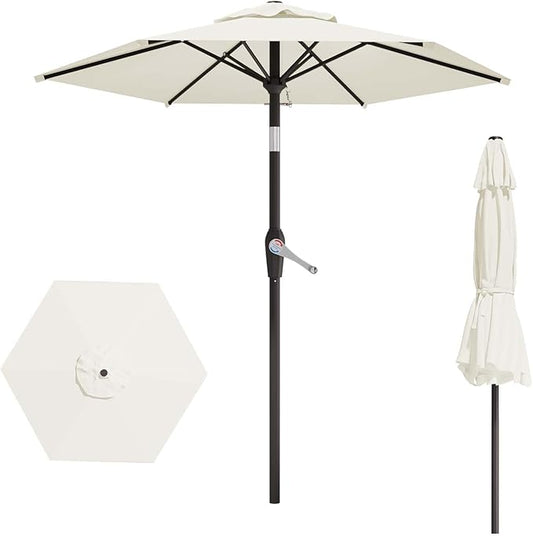 7.5FT Patio Umbrella Table Market Umbrella w/Tilt and Crank Heavy-Duty Round Outdoor Umbrellas for Garden, Deck, Backyard, Pool and Beach, Cream-White
