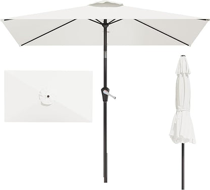 6.5' x 10' Rectangular Patio Umbrellas for Outdoor, Outdoor Table Umbrella, Large Outdoor Patio Umbrellas with 6 Sturdy Ribs for Market, Garden, Pool (Cream-white)