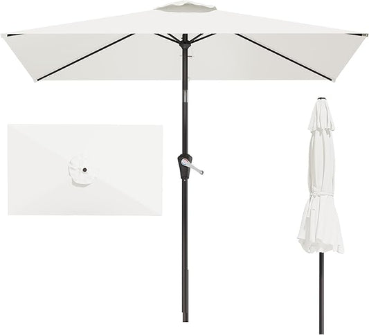 6.5' x 10' Rectangular Patio Umbrellas for Outdoor, Outdoor Table Umbrella, Large Outdoor Patio Umbrellas with 6 Sturdy Ribs for Market, Garden, Pool (Cream-white)