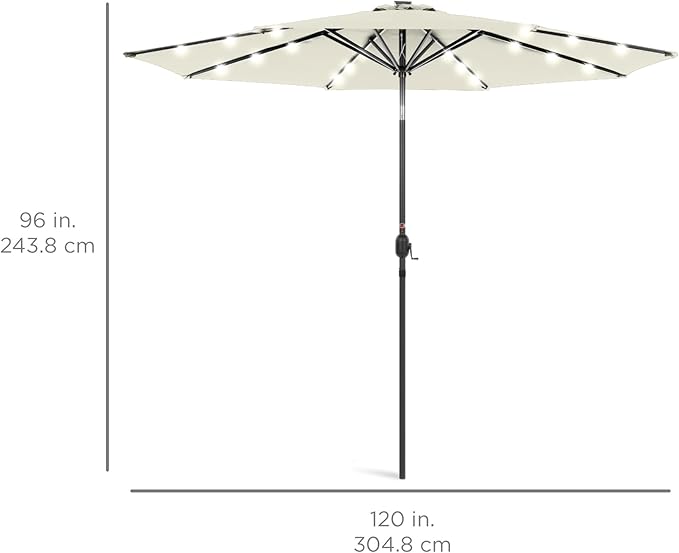 Best Choice Products 10ft Solar Polyester LED Lighted Patio Umbrella w/Tilt Adjustment and UV-Resistant Fabric - Ivory