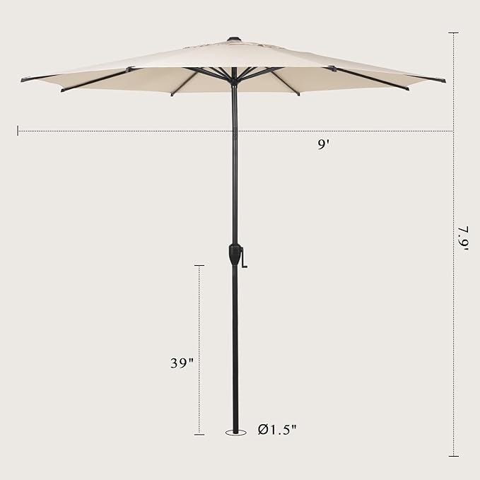 Abba Patio 9FT Lyon Outdoor Patio Umbrella Outdoor Table Umbrella with Push Button Tilt and Crank Market Umbrella 8 Sturdy Ribs UV Protection Waterproof for Garden Deck Backyard Pool Beige