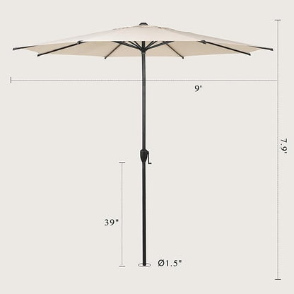 Abba Patio 9FT Lyon Outdoor Patio Umbrella Outdoor Table Umbrella with Push Button Tilt and Crank Market Umbrella 8 Sturdy Ribs UV Protection Waterproof for Garden Deck Backyard Pool Beige