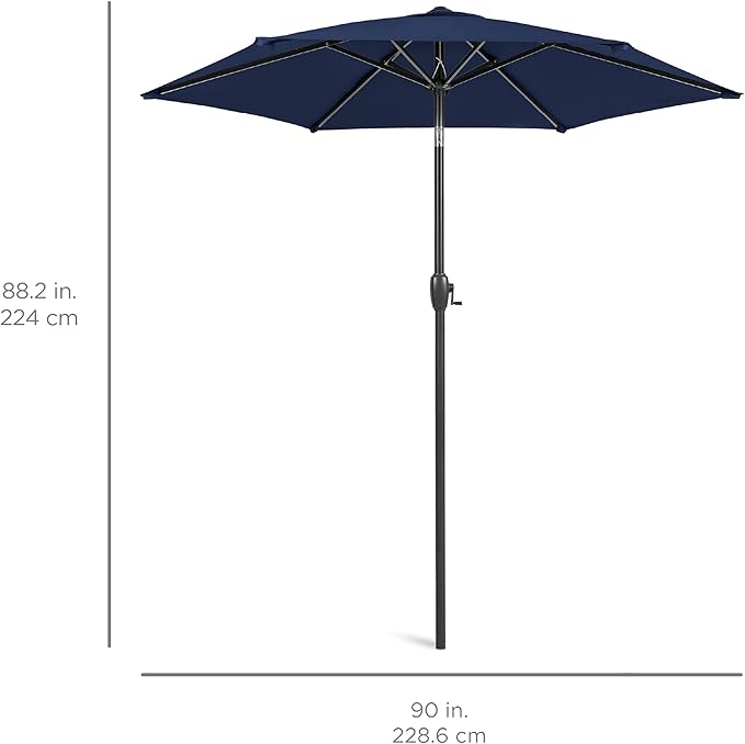 Best Choice Products 7.5ft Heavy-Duty Round Outdoor Market Table Patio Umbrella w/Steel Pole, Push Button Tilt, Easy Crank Lift - Navy Blue